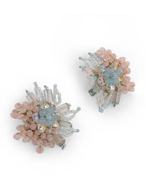 Round peach and turq earrings for everyday look 5