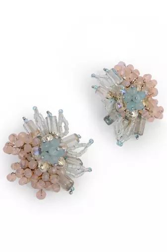 Round peach and turq earrings for everyday look
