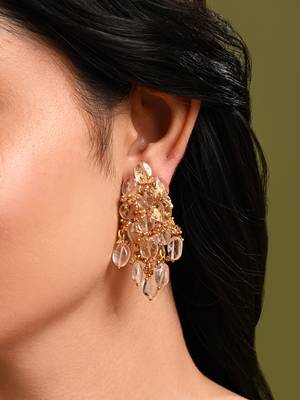 Peach stone oval shape earrings with pink crystal 1