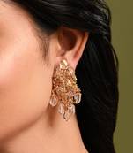 Peach stone oval shape earrings with pink crystal