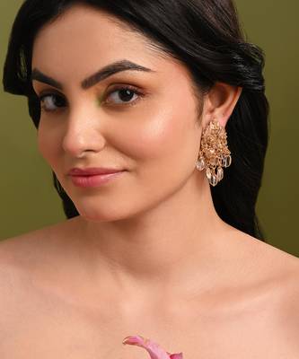 Peach stone oval shape earrings with pink crystal 2