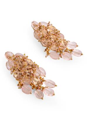 Peach stone oval shape earrings with pink crystal 3