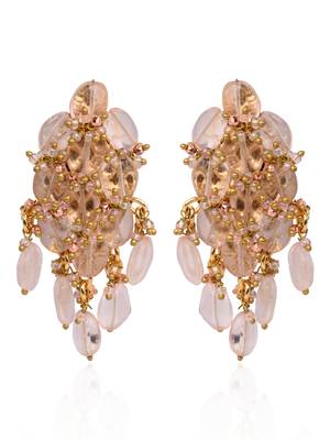 Peach stone oval shape earrings with pink crystal 4