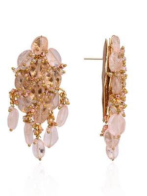 Peach stone oval shape earrings with pink crystal 5