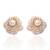 Gold plated round flower pearl earrings peach crystal