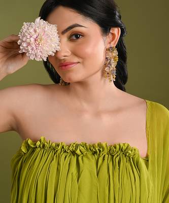 Colourful precious stone gold plated long chain earrings 2