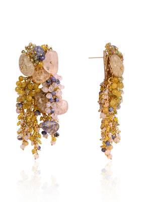 Colourful precious stone gold plated long chain earrings 4