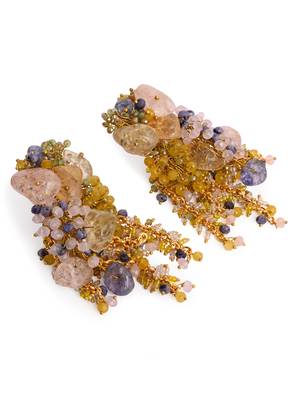 Colourful precious stone gold plated long chain earrings 5