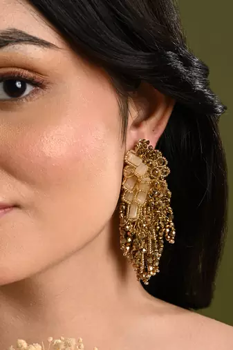 Wedding gold plated golden ethnic long earrings
