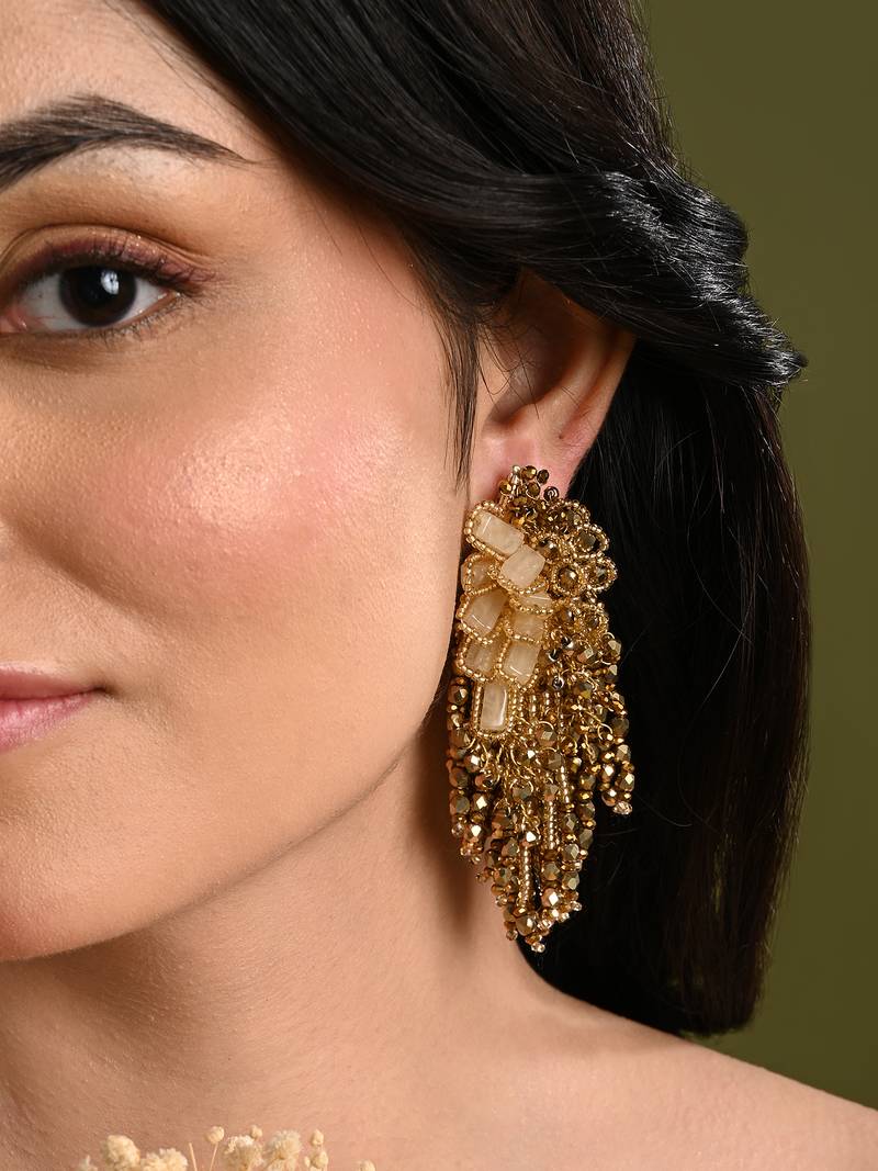 Wedding gold plated golden ethnic long earrings
