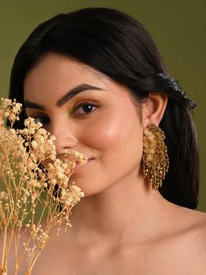 Wedding gold plated golden ethnic long earrings 2