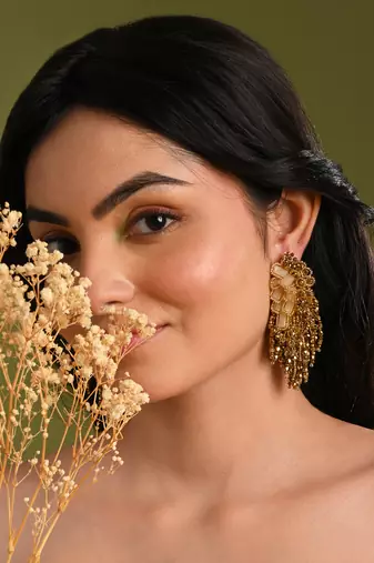 Wedding gold plated golden ethnic long earrings