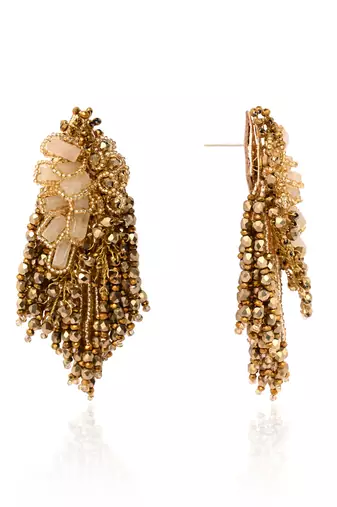 Wedding gold plated golden ethnic long earrings