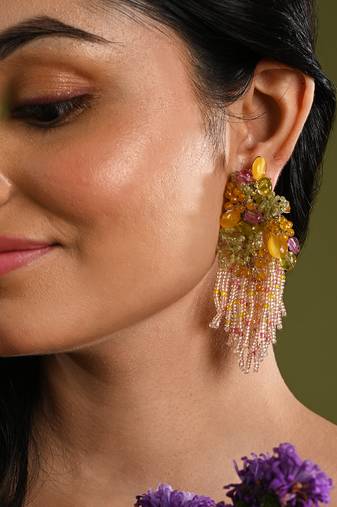 Mulicolour stone wedding long earrings