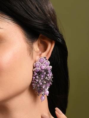 Designer long earrings with purple lilac stones 1