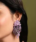 Designer long earrings with purple lilac stones