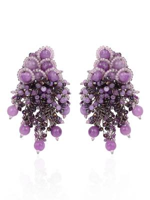 Designer long earrings with purple lilac stones 3