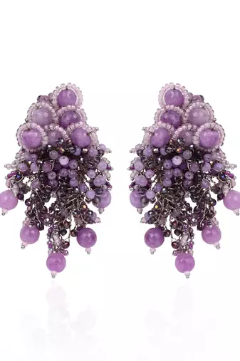 Designer long earrings with purple lilac stones