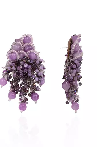Designer long earrings with purple lilac stones