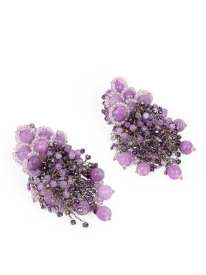 Designer long earrings with purple lilac stones 5