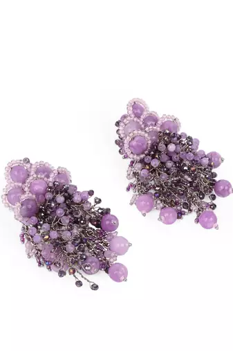 Designer long earrings with purple lilac stones