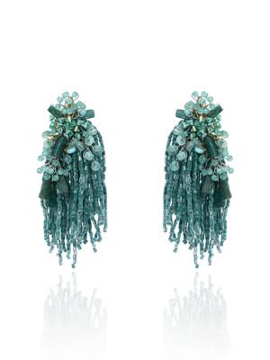 Gold plated emerald green long tassel earrings 3