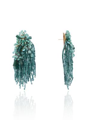 Gold plated emerald green long tassel earrings 4