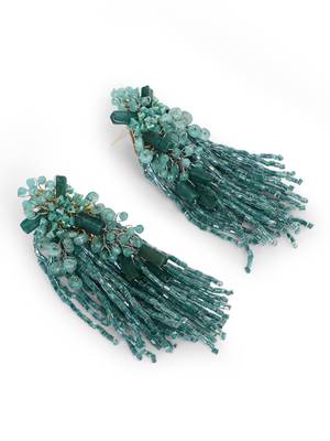Gold plated emerald green long tassel earrings 5
