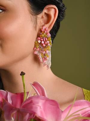 Rose pink green fashion long earrings for women 1