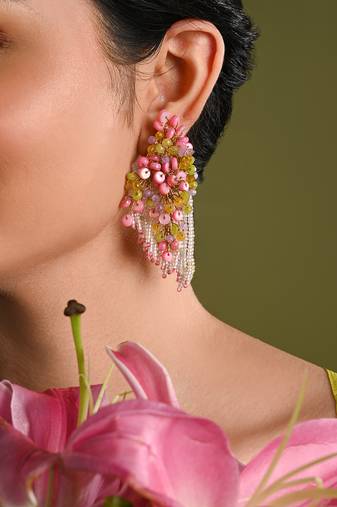Rose pink green fashion long earrings for women