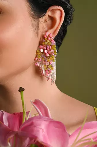 Rose pink green fashion long earrings for women