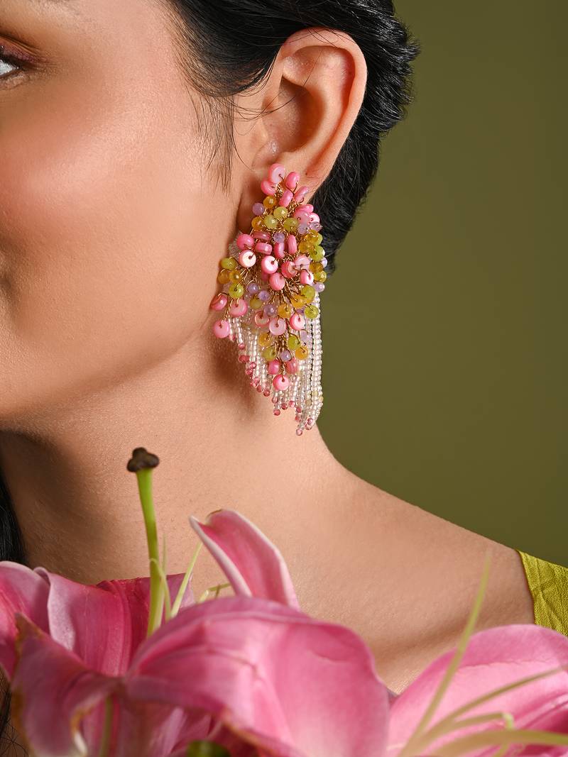 Rose pink green fashion long earrings for women