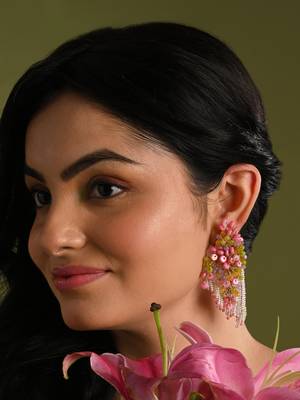 Rose pink green fashion long earrings for women 2
