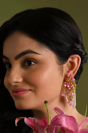 Rose pink green fashion long earrings for women