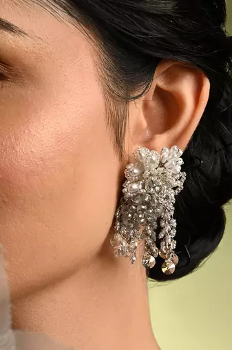 Silver plated pearl festive medium size earrings