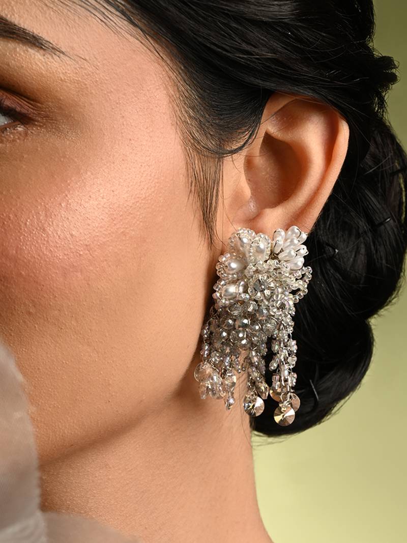 Silver plated pearl festive medium size earrings