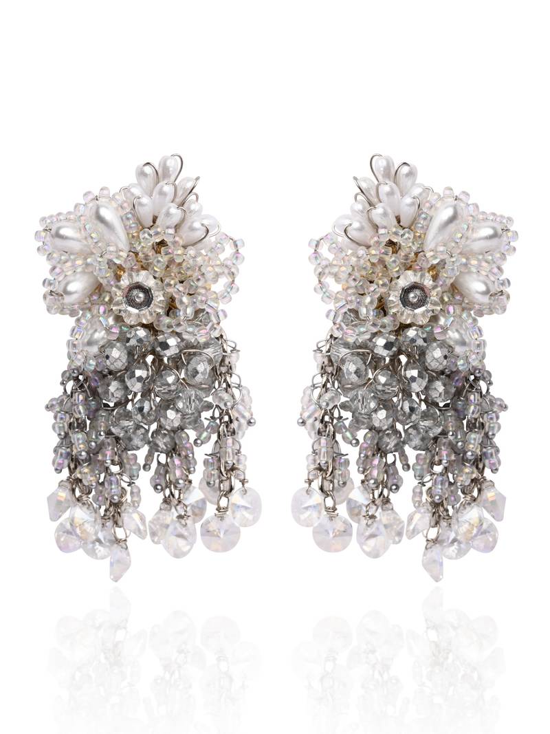 Silver plated pearl festive medium size earrings