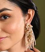 Beige long crystal tassel haldi earrings