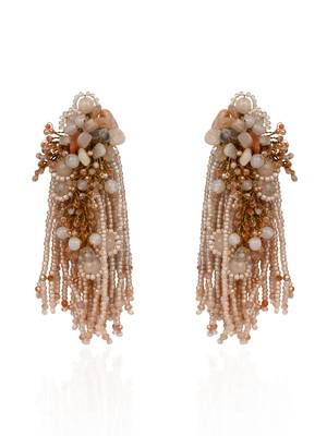 Beige long crystal tassel haldi earrings 3