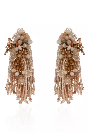 Beige long crystal tassel haldi earrings