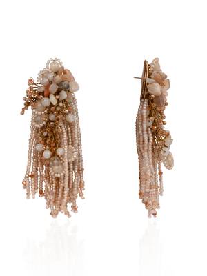 Beige long crystal tassel haldi earrings 4