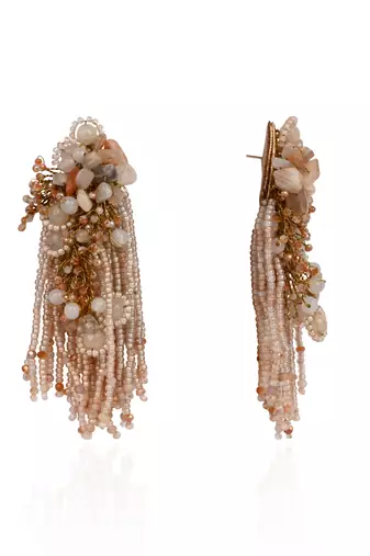 Beige long crystal tassel haldi earrings
