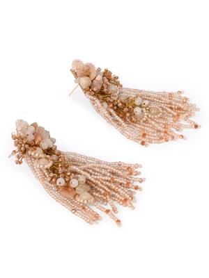 Beige long crystal tassel haldi earrings 5