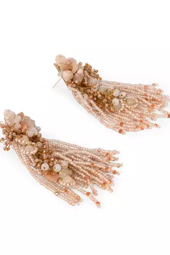 Beige long crystal tassel haldi earrings