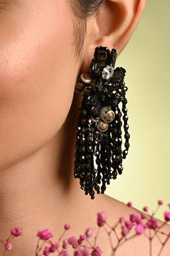 Jet black black anti tarnish cocktail statement earrings