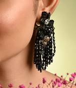 Jet black black anti tarnish cocktail statement earrings
