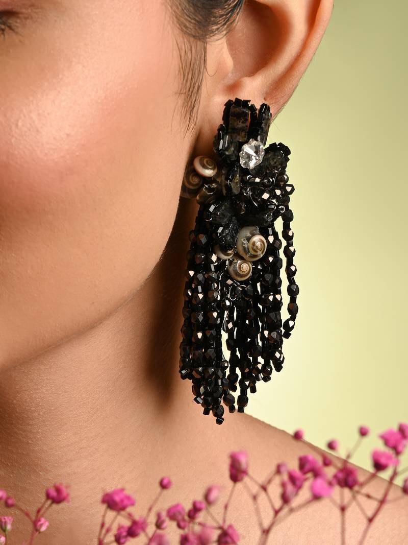 Jet black black anti tarnish cocktail statement earrings