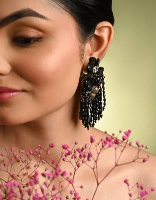 Jet black black anti tarnish cocktail statement earrings 2
