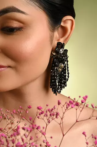 Jet black black anti tarnish cocktail statement earrings