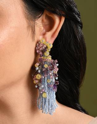 Colourful stone long jhumka earrings 1
